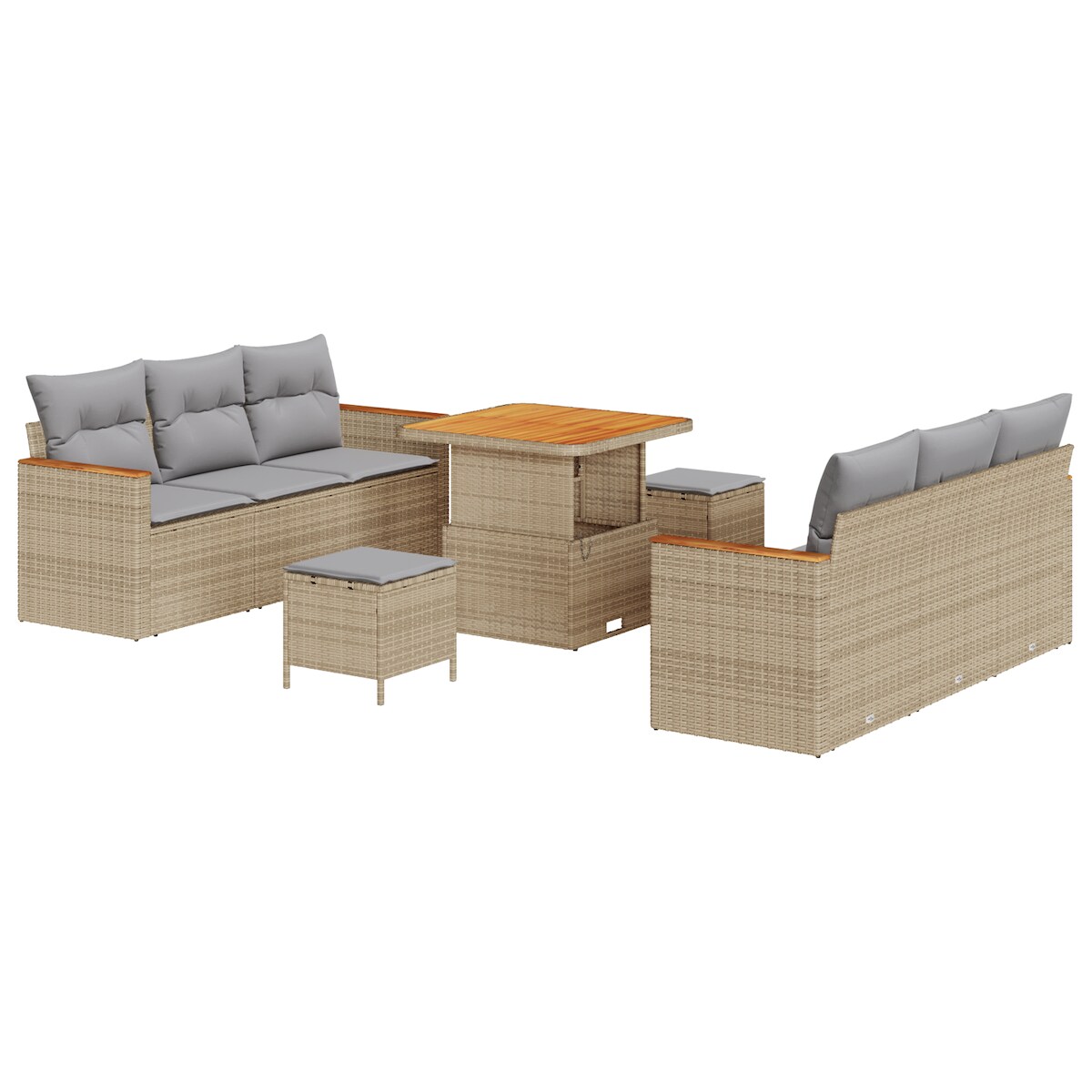 vidaXL 9-teiliges Garten Sofa Set mit Kissen Beige Poly Rattan Akazie Image