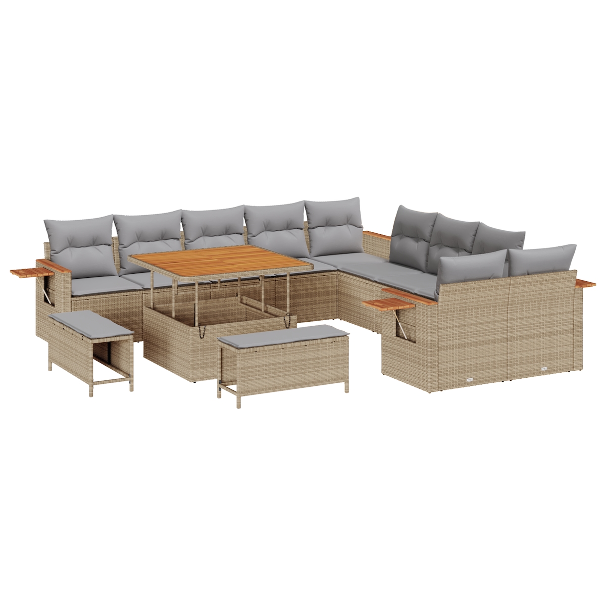 vidaXL 13-teiliges Garten-Sofa-Set mit Kissen Beige Poly-Rattan Akazie Image