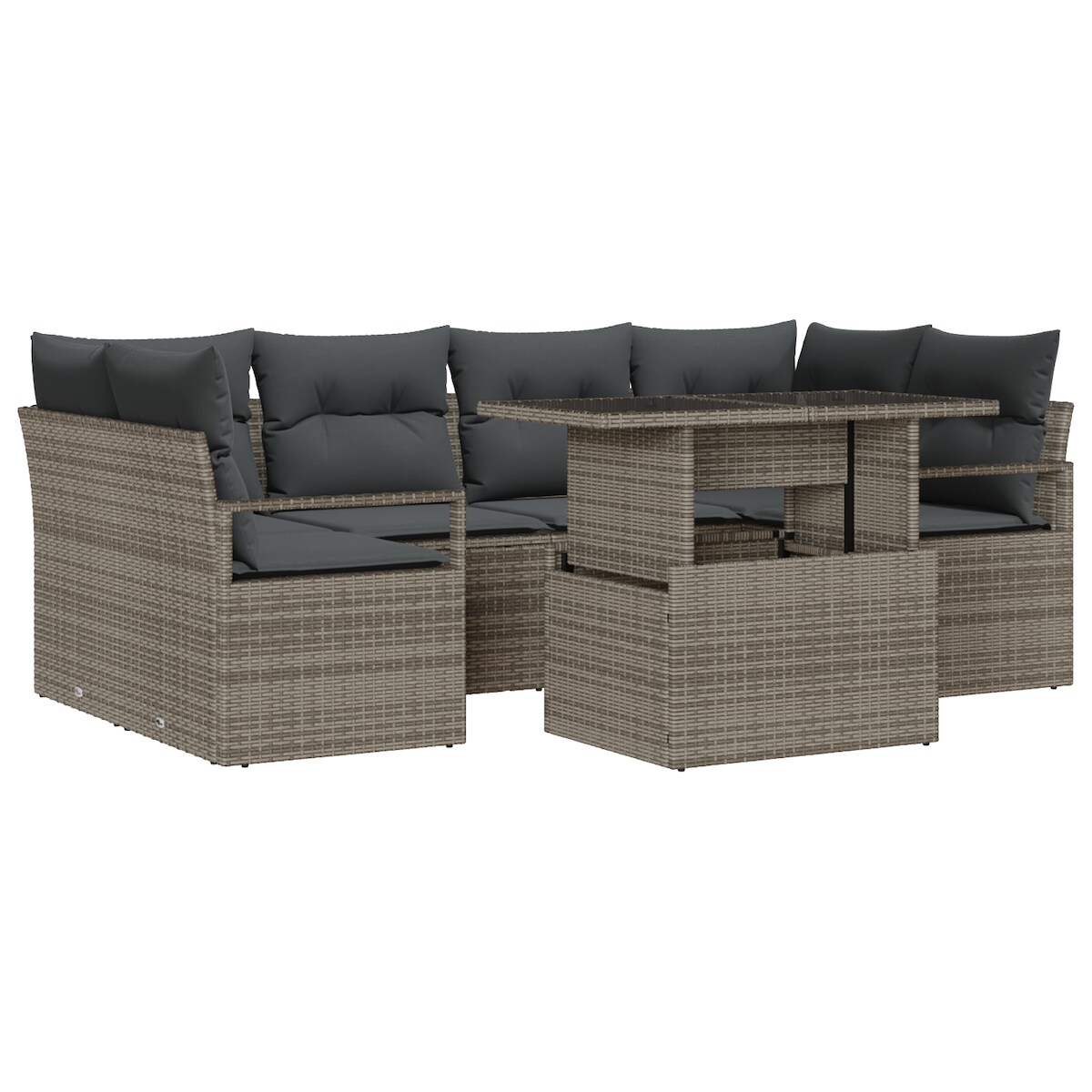 vidaXL 7-teiliges Garten-Sofa-Set mit Kissen in Grau aus Poly Rattan Image