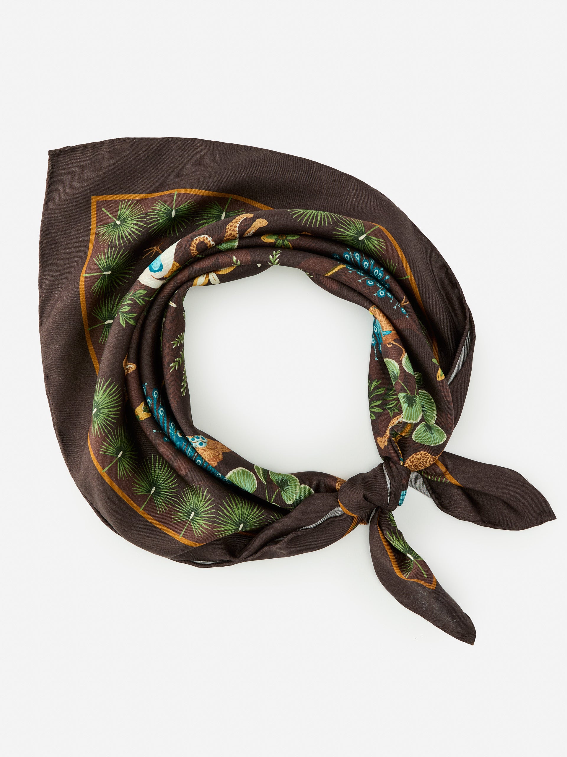 J.McLaughlin Women's Amoura Silk Scarf in Jungle Tableau Square Brown