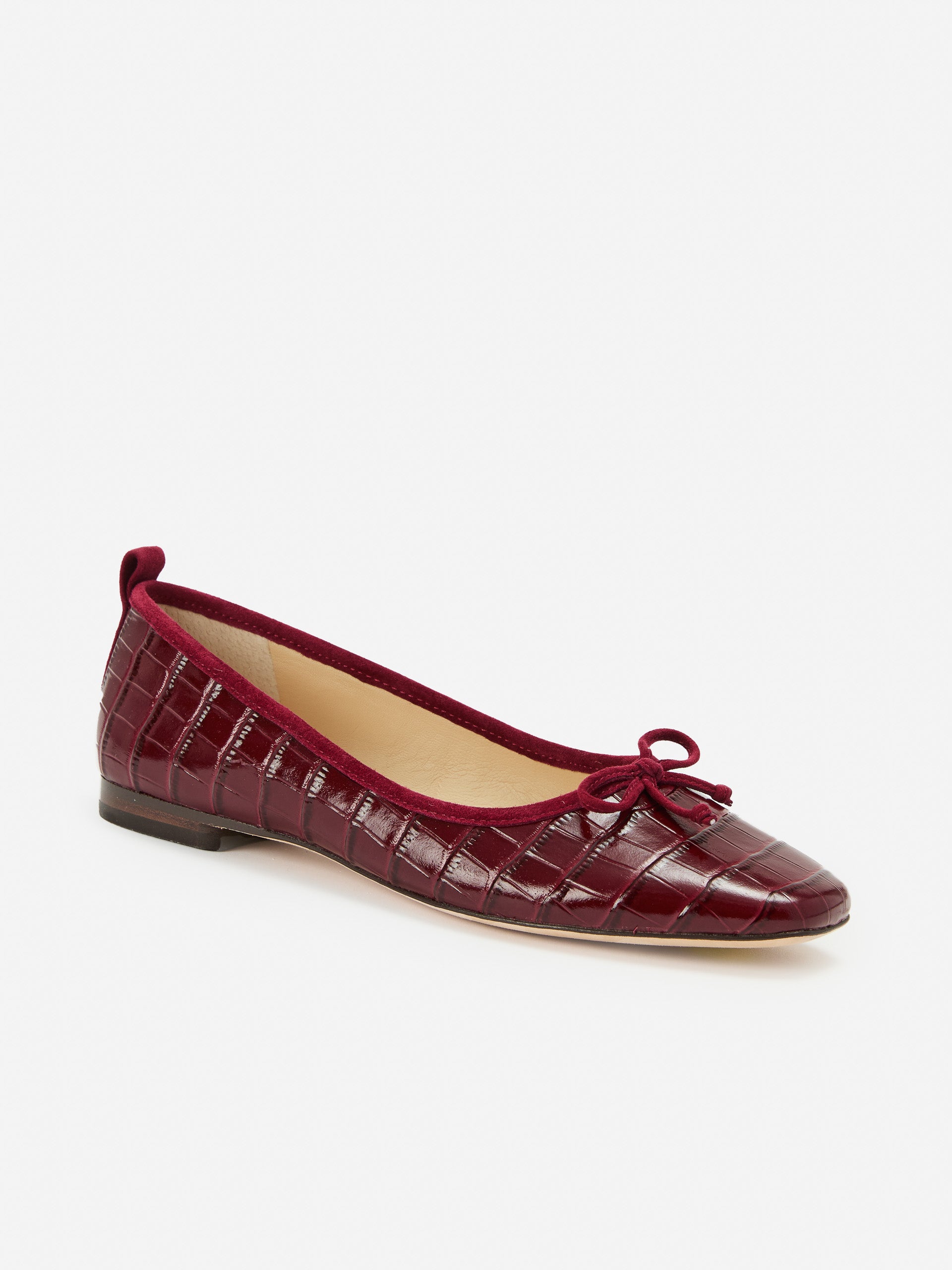 J.McLaughlin Women's Anastasia Embossed Leather Flats in Crocodile French Merlot, Size 9.5