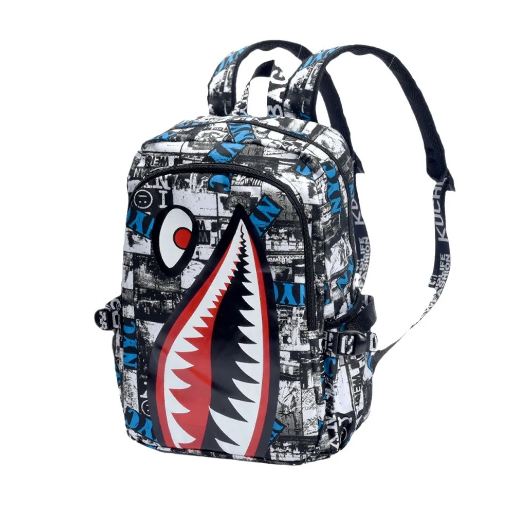 Noir blanc cartable d'école unisexe sac à dos décontracté léger femmes sac à dos concepteur requin sac d'école adolescentes filles garçons collège