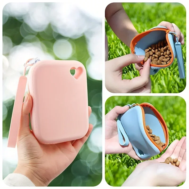 Pochette de nourriture pour animaux de compagnie en Silicone, sac de marche en plein air pour chien, pochette de friandises pour chien, Portable et étanche, sac de stockage des aliments pour animaux