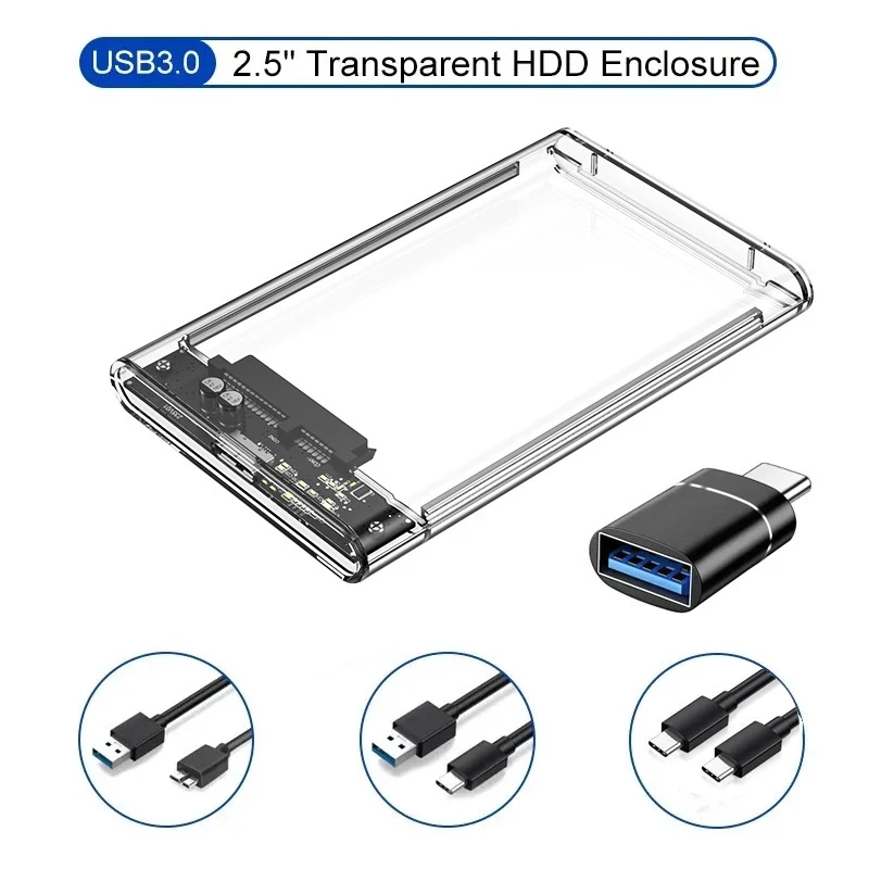 Boîtier de disque dur Transparent boîtier de disque dur 2.5 pouces SSD SATA vers USB 3.0 type-c 3.1 adaptateur boîte de disque dur externe Portable sans outil