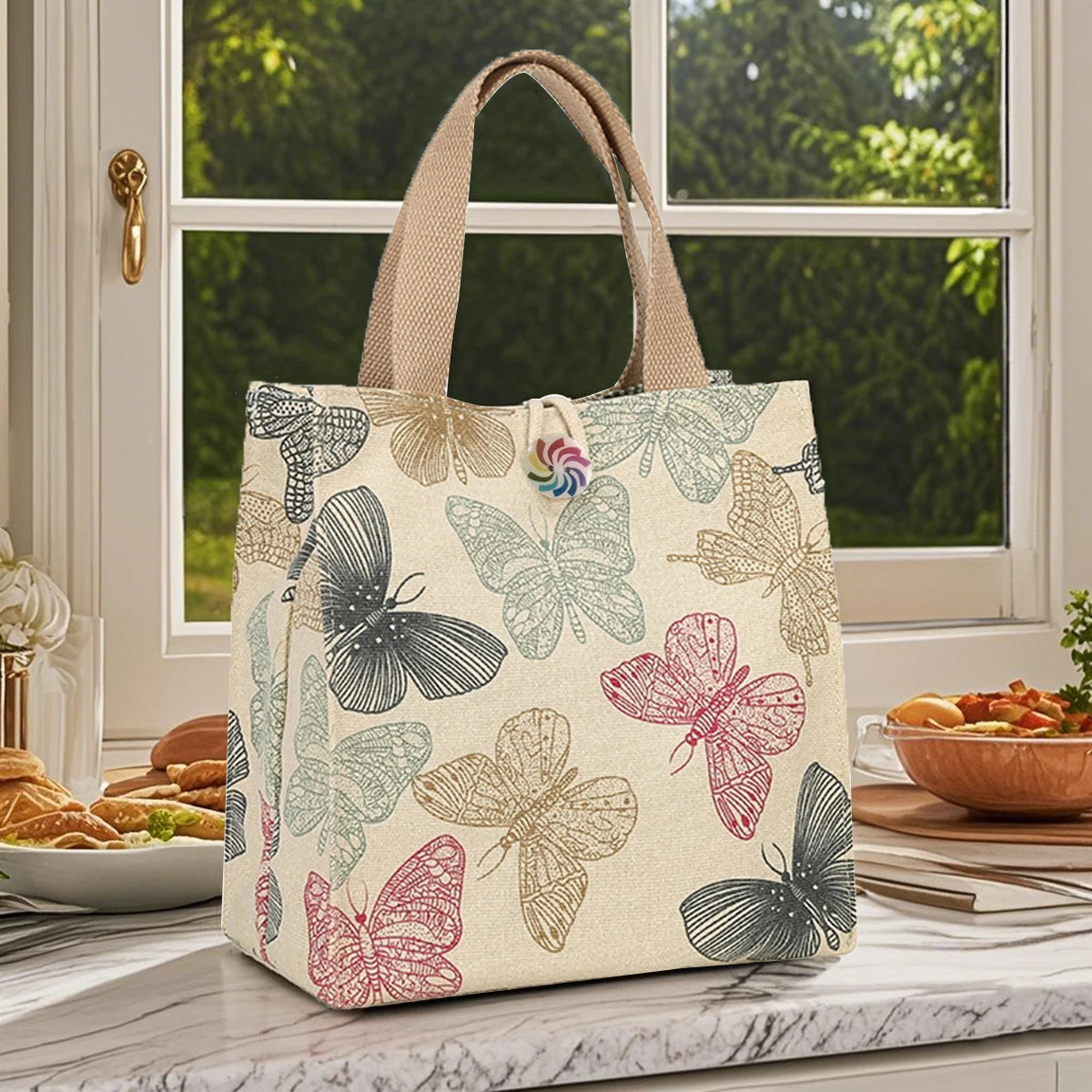 Toile blanche mode délicate aléatoire papillon imprimé portable bento sac mode sac à main fourre-tout un paquet