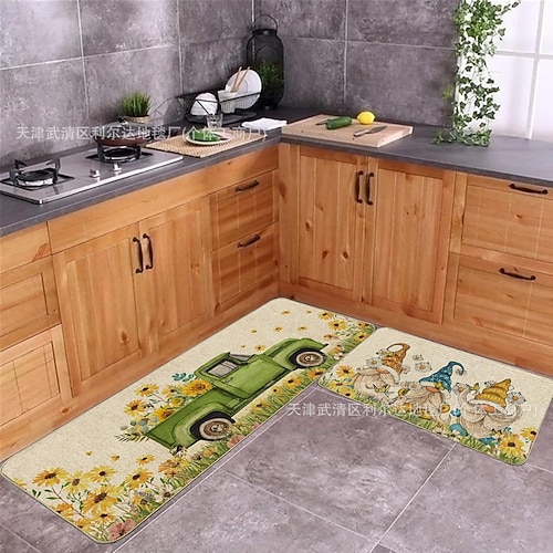 Lange Küchenmatte der Sonnenblumen-Serie – rutschfester, schmutzabweisender und saugfähiger Teppich für den Eingangsbereich Heimgebrauch Image