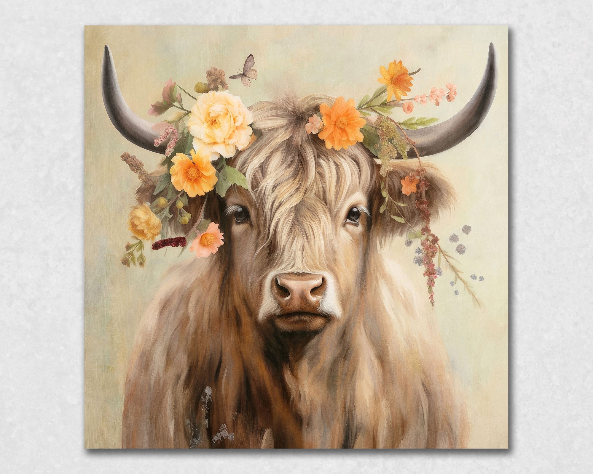 La Casa »Galloway mit Blumenschmuck« Ölbild 100x100 cm auf Leinwand Image