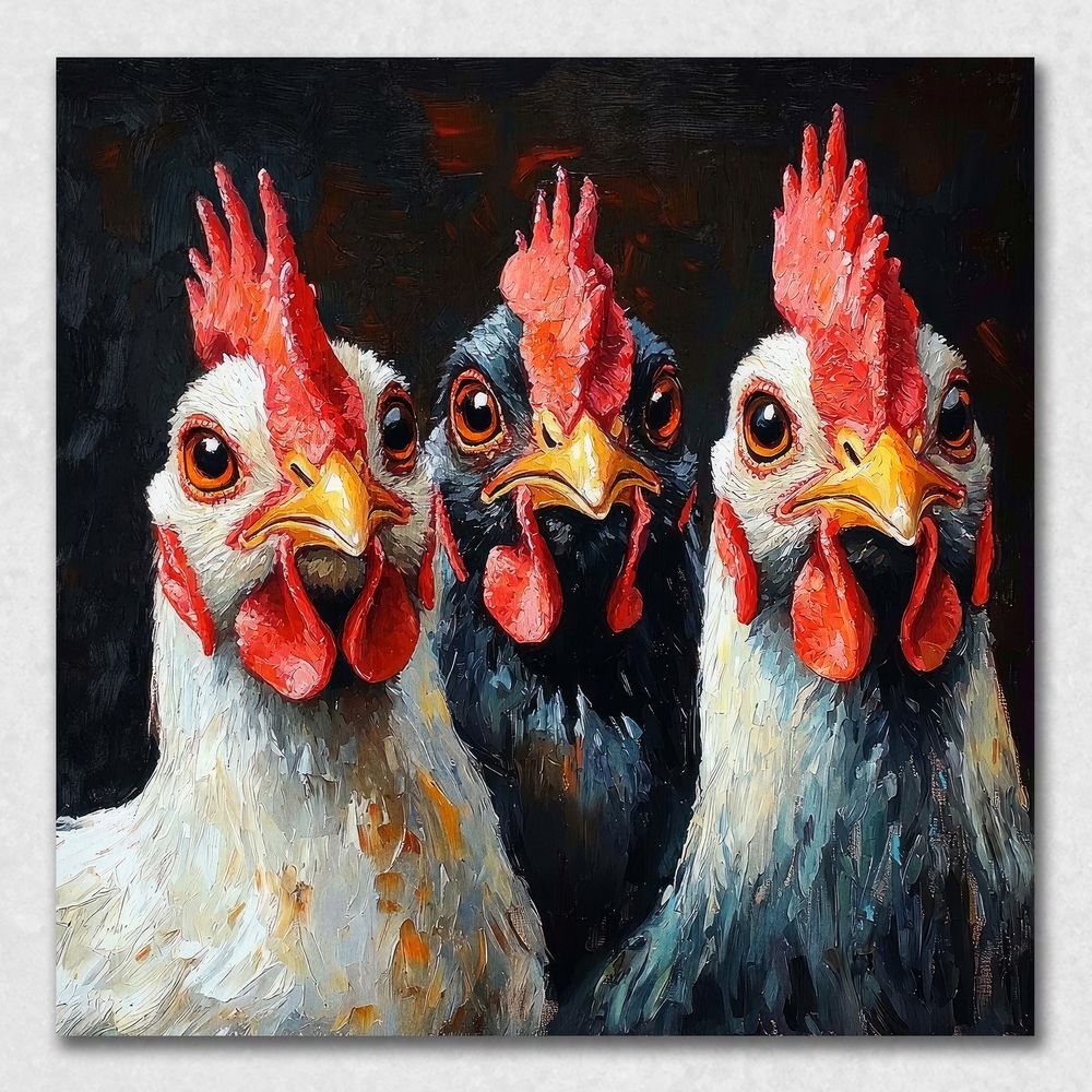 La Casa »Drei Hähne« Ölbild 100x100 cm auf Leinwand Image
