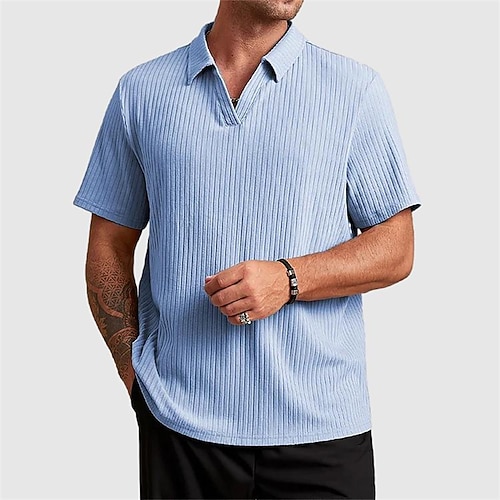 Herren Golfshirt Golf Poloshirts Arbeit Lässig Revers Kurzarm Basic Modern Einfach Jacquard Sommer Normale Passform Schwarz Weiß Rosa Blau Purpur Khaki Golfshirt Image