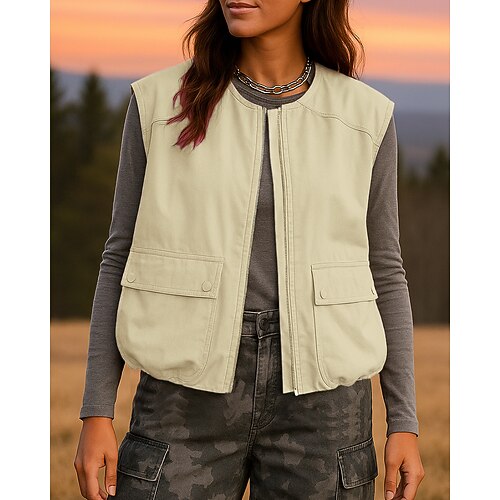 Damen Wanderweste Cargo-Weste Frühling Herbst Draussen Leicht Atmungsaktiv Weste Jagd Angeln Klettern Schwarz Rosa Armeegrün Marinenblau Khaki Image