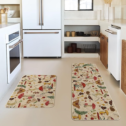 Herbstliches Kürbis-Leinenmatten-Set - saugfähige, ölbeständige Küchen- und Eingangstürmatten, 2-teiliges Set für Thanksgiving Image