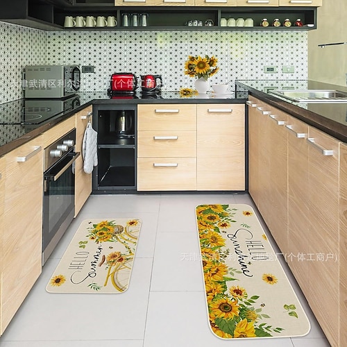 Lange Küchenmatte der Sonnenblumen-Serie – rutschfester, schmutzabweisender und saugfähiger Teppich für den Eingangsbereich Heimgebrauch Image