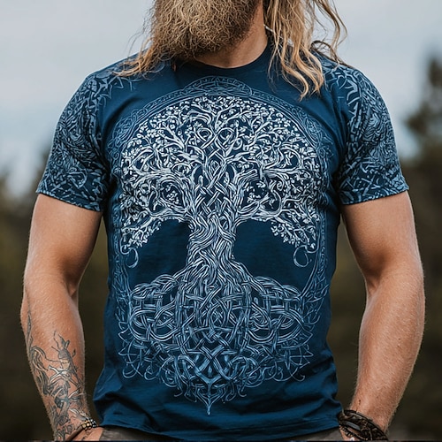 Herren 3D Kelten Baum des Lebens T Shirt Kurzarm T-Shirt 3D-Druck Rundhalsausschnitt Hemd Mode Vikinger Designer Lässig Täglich Party Blau Grün Armeegrün Sommer Frühling Bekleidung S M L XL XXL XXXL Image