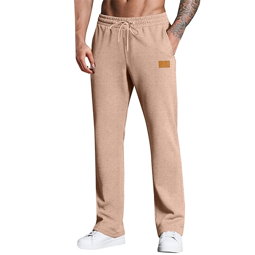 Herren Jogginghose Hose Gerade geschnittene Sweatpants Tasche Elastischer Bund Kordelzug Einfach Komfort Sport im Freien Täglich Mode Lässig Schwarz Weiß Mikroelastisch Image