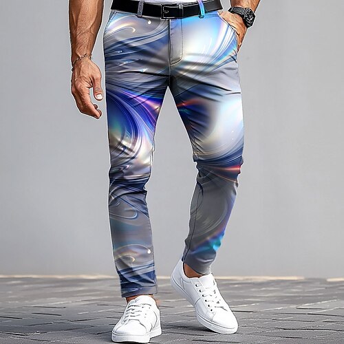 Herren Anzughose Hose Slim Fit Hose mit Taschen Farbverlauf Abstrakte Kunst Volle Länge Outdoor Urlaub Lässig Rosa Blau Mikroelastisch