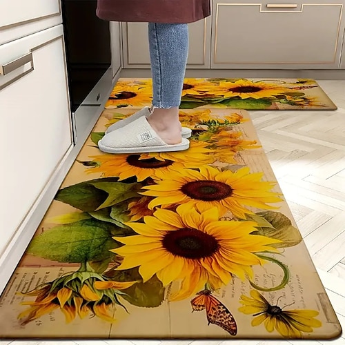 Lange Küchenmatte der Sonnenblumen-Serie – rutschfester, schmutzabweisender und saugfähiger Teppich für den Eingangsbereich Heimgebrauch Image