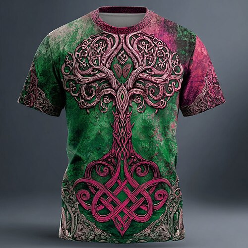 Herren 3D Kelten Baum des Lebens T Shirt Kurzarm T-Shirt 3D-Druck Rundhalsausschnitt Hemd Vikinger Designer Party Straße Blau Gelb Rote Sommer Frühling Bekleidung S M L XL XXL XXXL Image