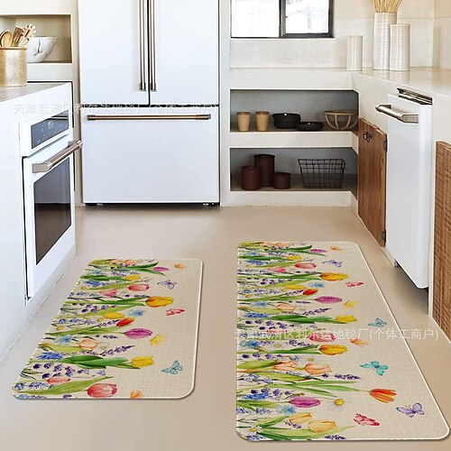 Lange Küchenmatte der Sonnenblumen-Serie – rutschfester, schmutzabweisender und saugfähiger Teppich für den Eingangsbereich Heimgebrauch Image