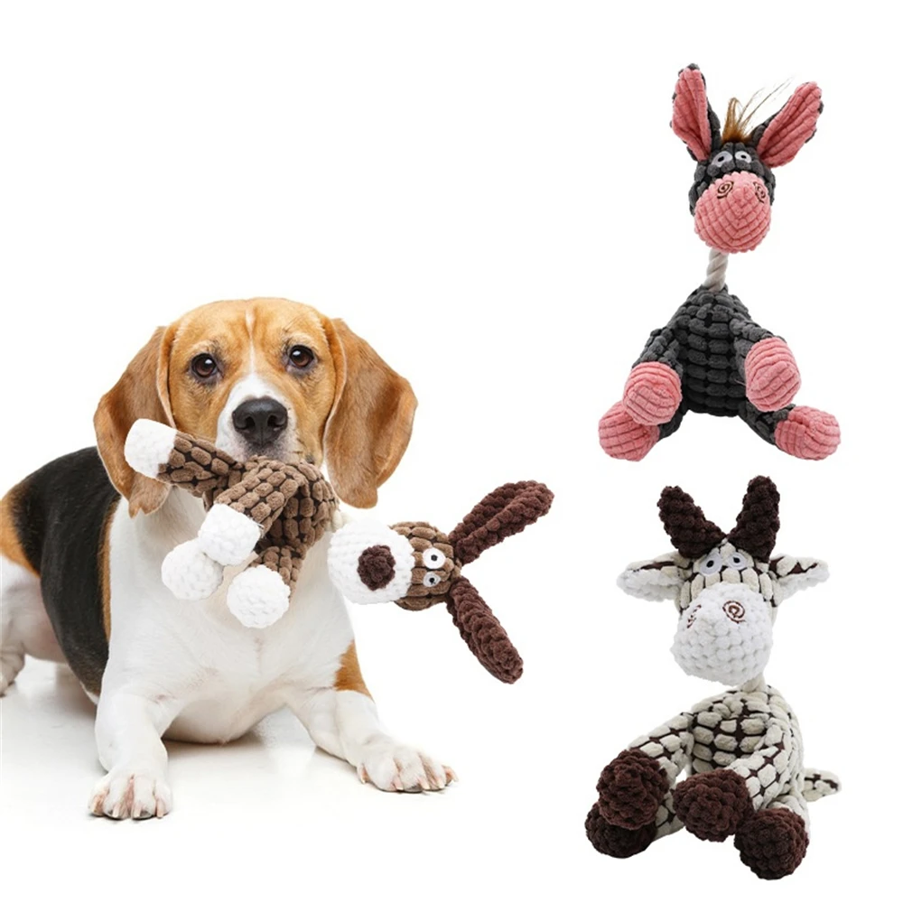 Neues quietschendes Eselspielzeug – Cord-Kauspielzeug für Welpen und mittelgroße Hunde, Plüschknochen mit Quietschgeräuschen Image