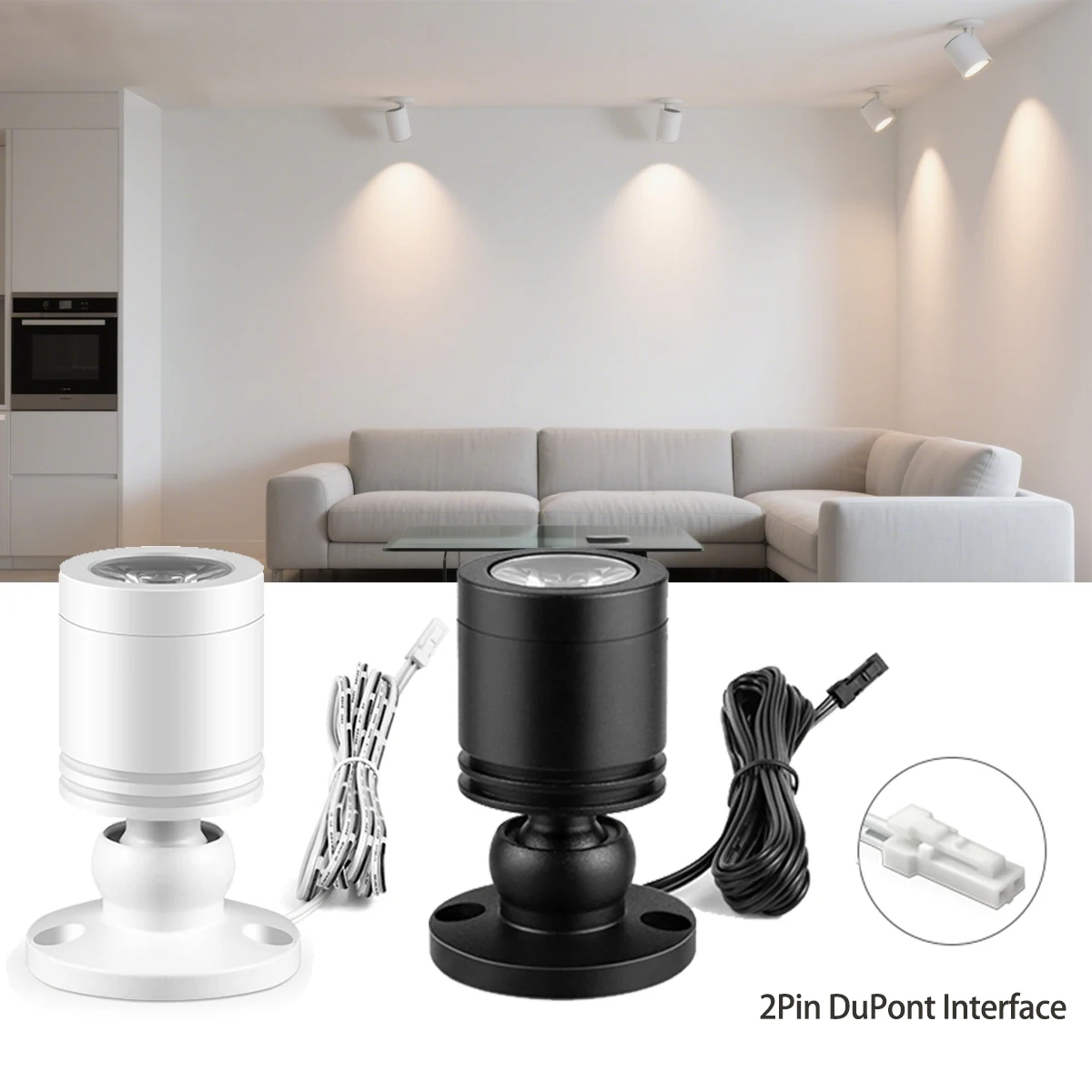 DC12V 3W LED-Strahler mit 2-Pin-DuPont-Schnittstelle, Mini-Spot-Licht zur Oberflächenmontage, für Wohnzimmer, Hotel, Einkaufszentrum, Ambiente-Dekoration