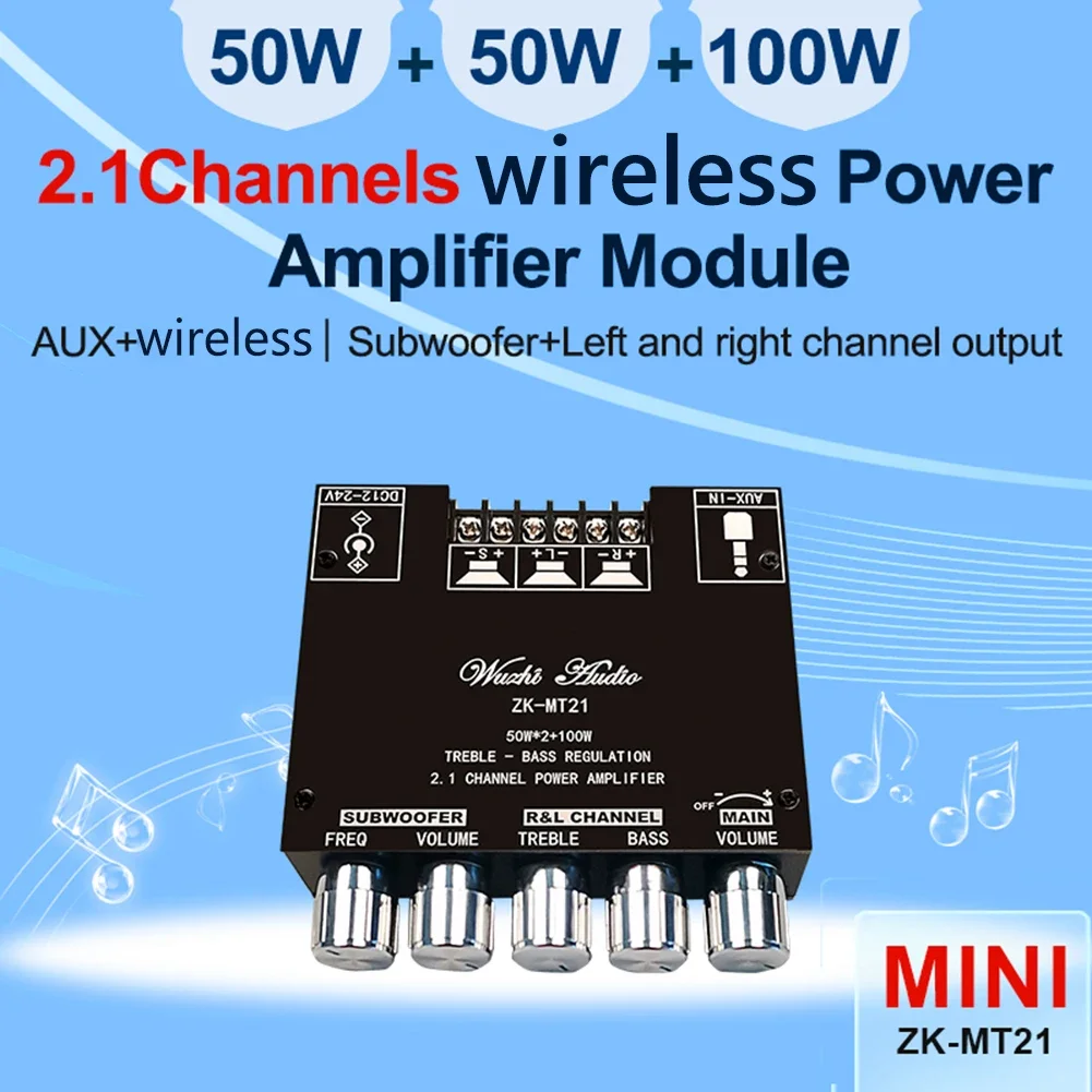 ZK-MT21 2x50W+100W 2.1 Channel Subwoofer Digital Power Amplifier Board Audio Stereo BT5.0 Bass Am for Home Theater Speaker