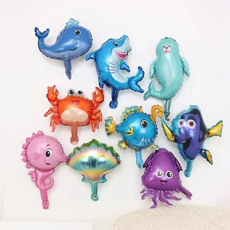 9 Stück Mini Meer Wort Thema Krabben Muschel Ozean Fisch Form Folienballons Geburtstag Party Dekoration Image