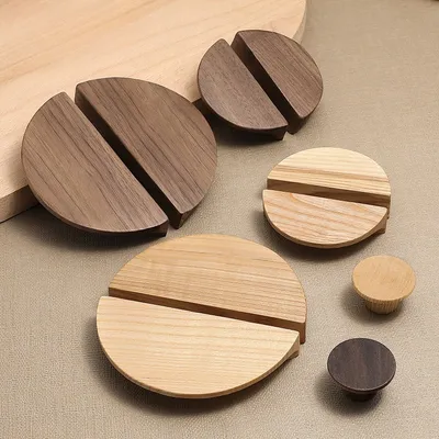 Wood Door Handle Nordic Semicircle Wooden Cabinet Handles Drawer Knobs Wardrobes Handle Hardware Child Closet Handle Knobs