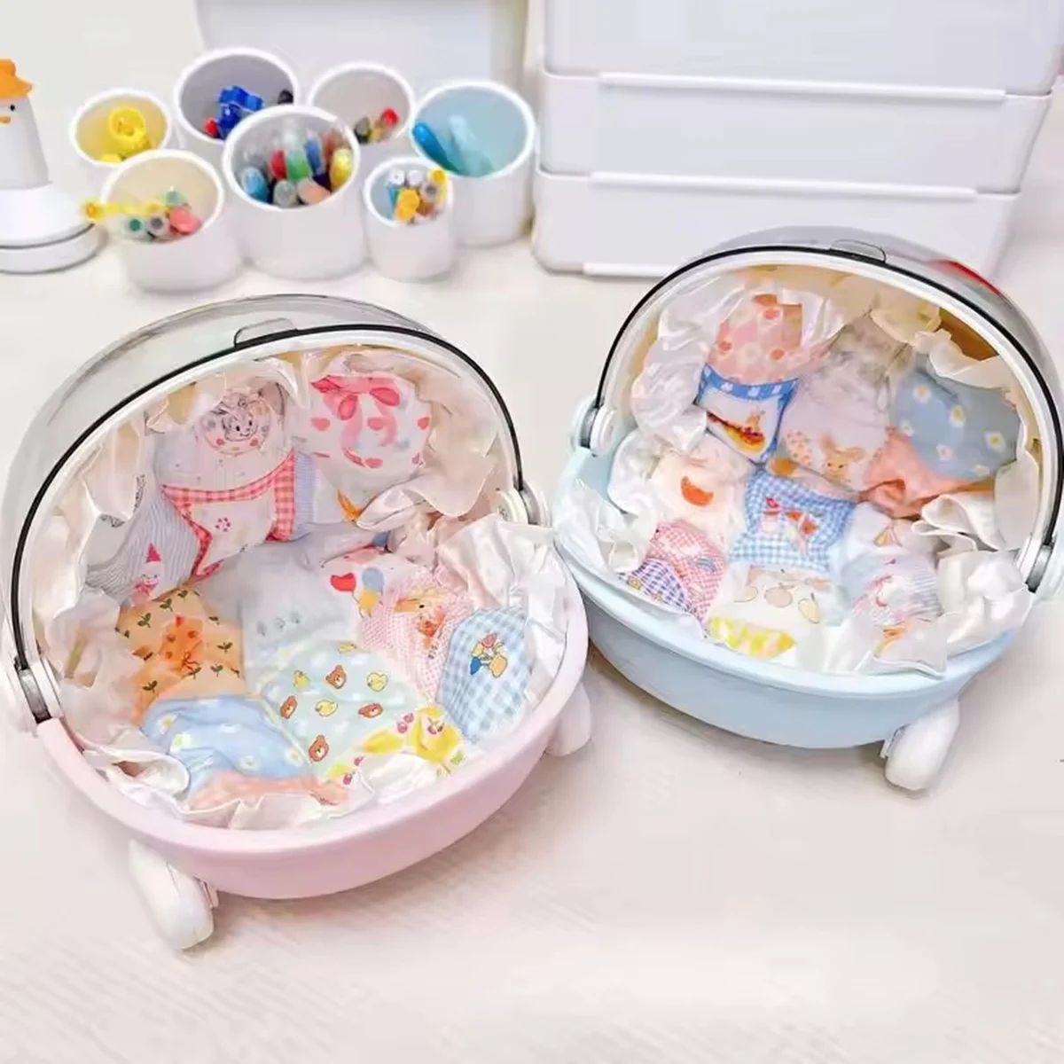 Puppe Kinderwagen Lagerung Box Puppe Dekor für Labubu Raum Modul Puppe Schlaf Wiege Warenkorb Puppen Bett Möbel Zubehör Geburtstag Geschenk