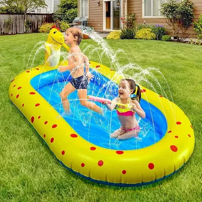 1.7m Inflatable Swimming Pool Dinosaur Shaped PVC Outdoor Bath Lawn Sprinkler Play Mat Children's Water Toy Inflatable Fountain