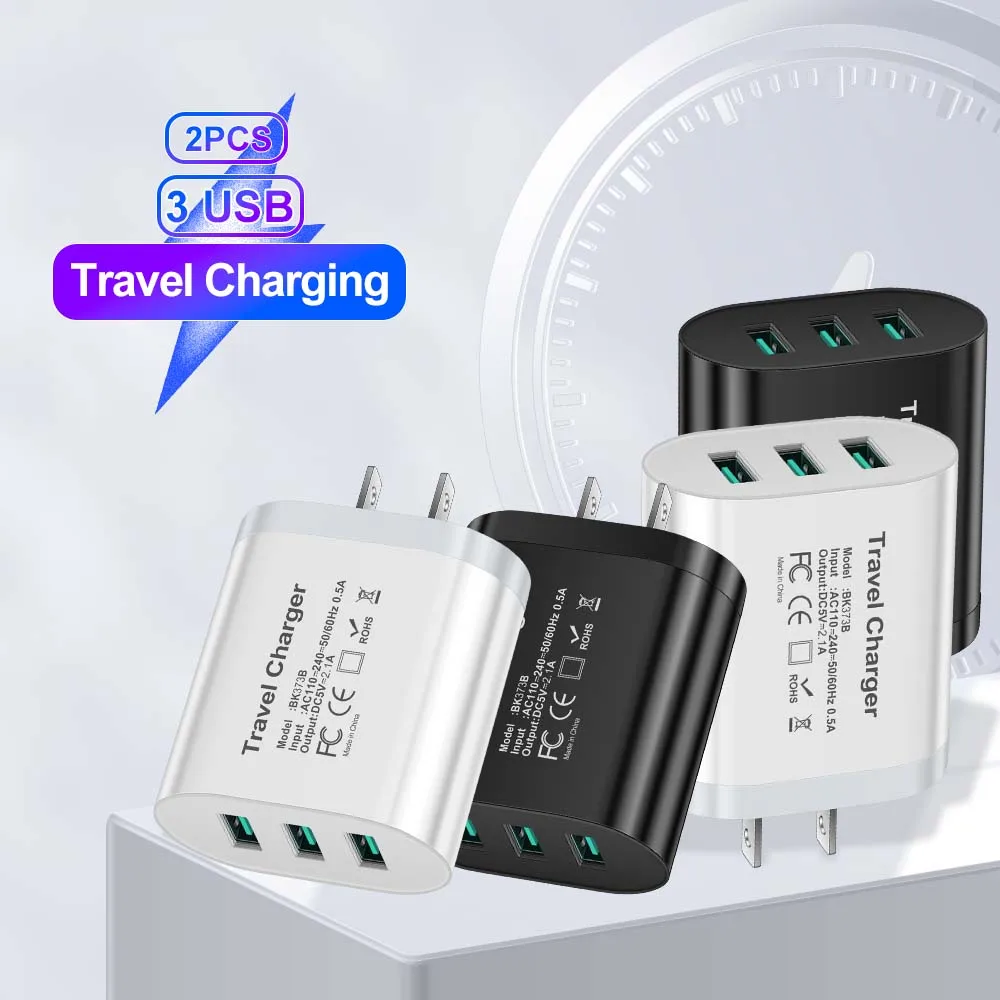 3-Port-USB-Mobil-Reiseladegerät für iPhone, Samsung, Huawei, Xiaomi, Stecker, Lade-Universaladapter, EU/US/UK-Stecker Image