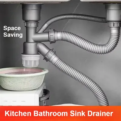 Kitchen Sink Double Basin Drainer Sink Drain Pipe Set Drainer Kitchen Accessories Bug - and Odor-proof Drainer Kitchen Accessory