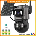 Telecamera IP WiFi solare a 2 schermi a 2 obiettivi Sicurezza PTZ esterna 4MP HD Batteria incorporata Pannello solare da 7,6 W Telecamera wireless Ai Rilevamento umano