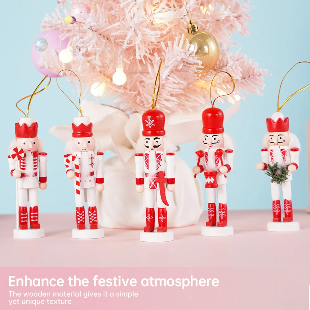 12CM 5Pcs Nussknacker Soldat Puppe Puppe Anhänger Weihnachten Dekoration Weihnachten Baum Tisch Büro Ornament Puppe Spielzeug Geschenk freund Image