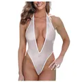 Lingerie sexy Plus Size Rete da pesca Body Donna Biancheria intima trasparente Profondo scollo a V Body in rete senza schienale per indumenti da notte da donna