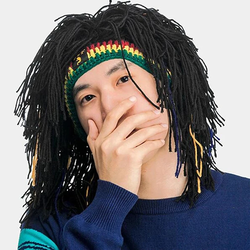 Rasta Perücke Mütze Herren Mützen Hip Hop Mütze handgemachte Häkeln Winter warmen Hut Gorro Halloween Weihnachten Geburtstags geschenke lustige Party Perücke Image