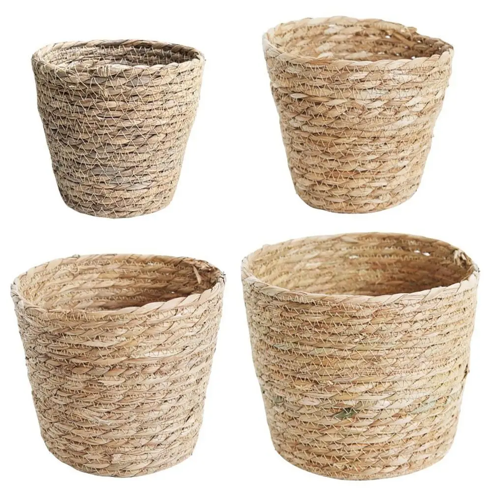 1Pcs Für Garten Terrassen Blumentopf Korb Pflanzer Korb Möbel Dekoration Gras Gewebt Blumentopf Rattan Stroh Mini/S/M/L Image