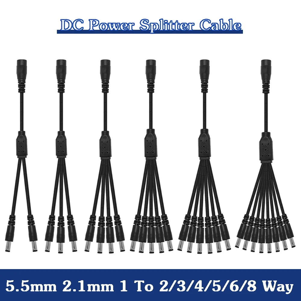 DC Power Splitter Kabel 5,5mm 2,1mm 1 bis 2/3/4/5/6/8 Weg 5V 12V Power Adapter Draht Anschluss Kabel Fr LED Streifen Licht Kamera CCTV Image
