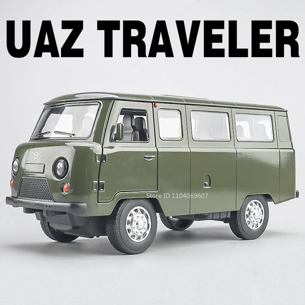 1:18 RUSSLAND UAZ TRAVELER VAN Modell Spielzeugautos Legierung Druckguss UAZ HUNTER Geländewagen Sound Licht Türen geöffnet für Jungen Geschenke Image