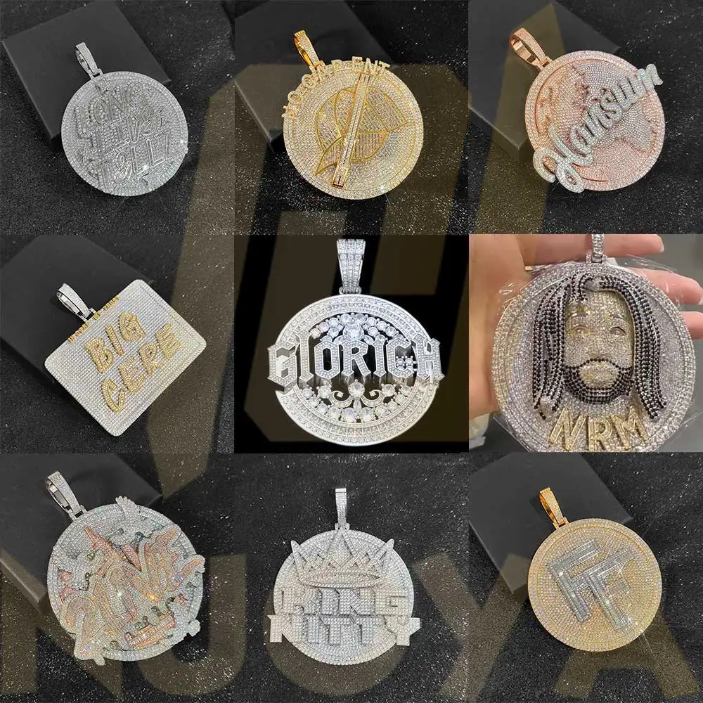 Hip Hop vereist cz großen Brief runden Charme bling kubischen Zirkon gepflasterten Anhänger Halskette Frauen Männer Schmuck mit Seil kubanischen Kette