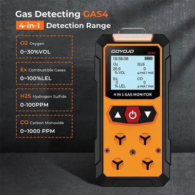 Gas Analyzer with O2 Co2 Gas Leak Detector Air Quality Monitor Oxygen O2 Carbon Monoxide Ex Combustible Co H2s Gas Meter