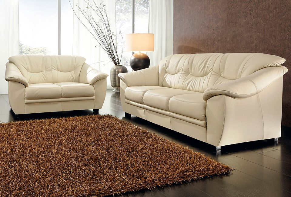 Polstergarnitur SIT & MORE "Savona, B: 148 bzw. 198 cm", beige (creme,), NaturLEDER, Sitzmöbel-Sets, Set: 2- & 3er-Sofa, mit Federkern