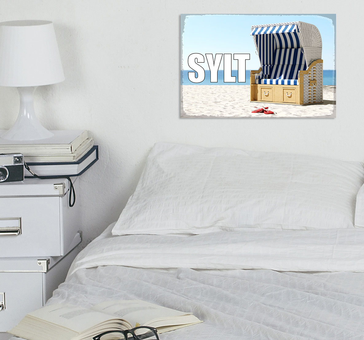 Metallbild QUEENCE "Sylter Strandkorb", beige (farbe bild(er): beige), B:30cm H:20cm, Metall, Stahl, Bilder, Stahlschilder