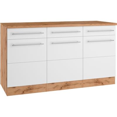 Unterschrank KOCHSTATION "KS-Wien", weiß (weiß, wotaneiche), B:150cm H:85cm T:60cm, Schränke, edel aussehende gestiftete Fronten Image
