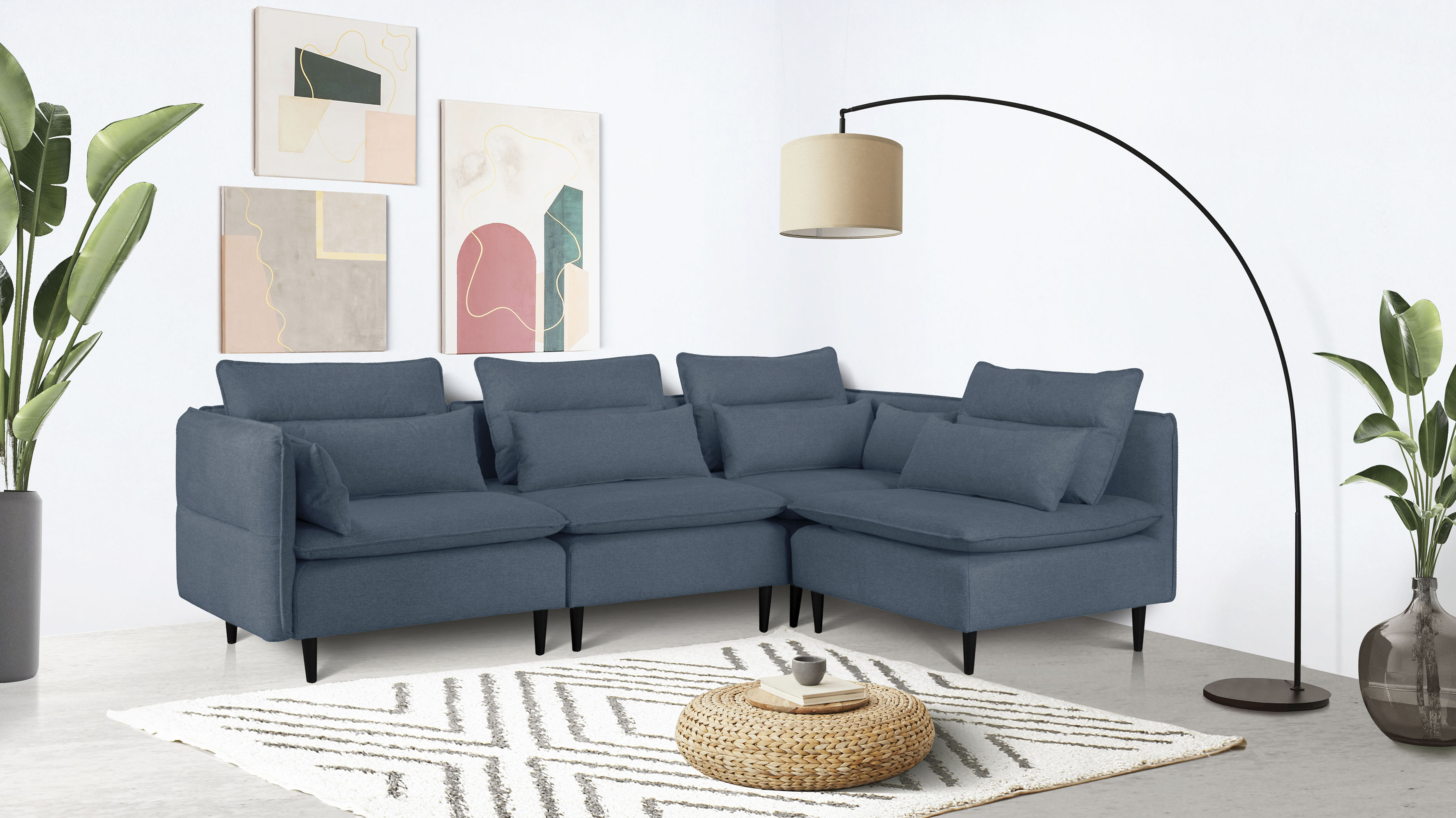 Ecksofa ANDAS "ALVIK L-Form", blau, B:262cm H:88cm T:172cm, 100% Polyester, Sofas, zusammengesetzt aus Modulen, erweiterbar mit Modulen der Serie Image