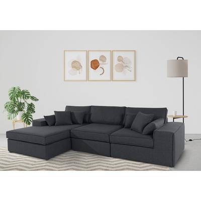 Ecksofa RAUM.ID "Florid L-Form", grau (anthrazit), B:280cm H:75cm T:162cm, Baumwollmix (60% Baumwolle/40% Leinen), Struktur fein (100% Polyester), Samtoptik (100% Polyester), Samtvelours (100% Polyester), Struktur (100% Polyester), Struktur recycelt... Image