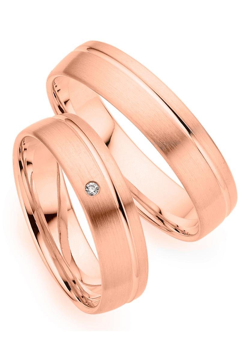 Trauring PHÖNIX "Schmuck Geschenk Gold 333 Trauring Ehering LIEBE versch. Varianten" Gr. 58, rosa (roségoldfarben), Fingerringe, Damen, 58, 0,01 SI = kleine Einschlüsse mit Brillant, Roségold 333, 5mm, Trauring, Made in Germany, wahlweise mit oder... Image