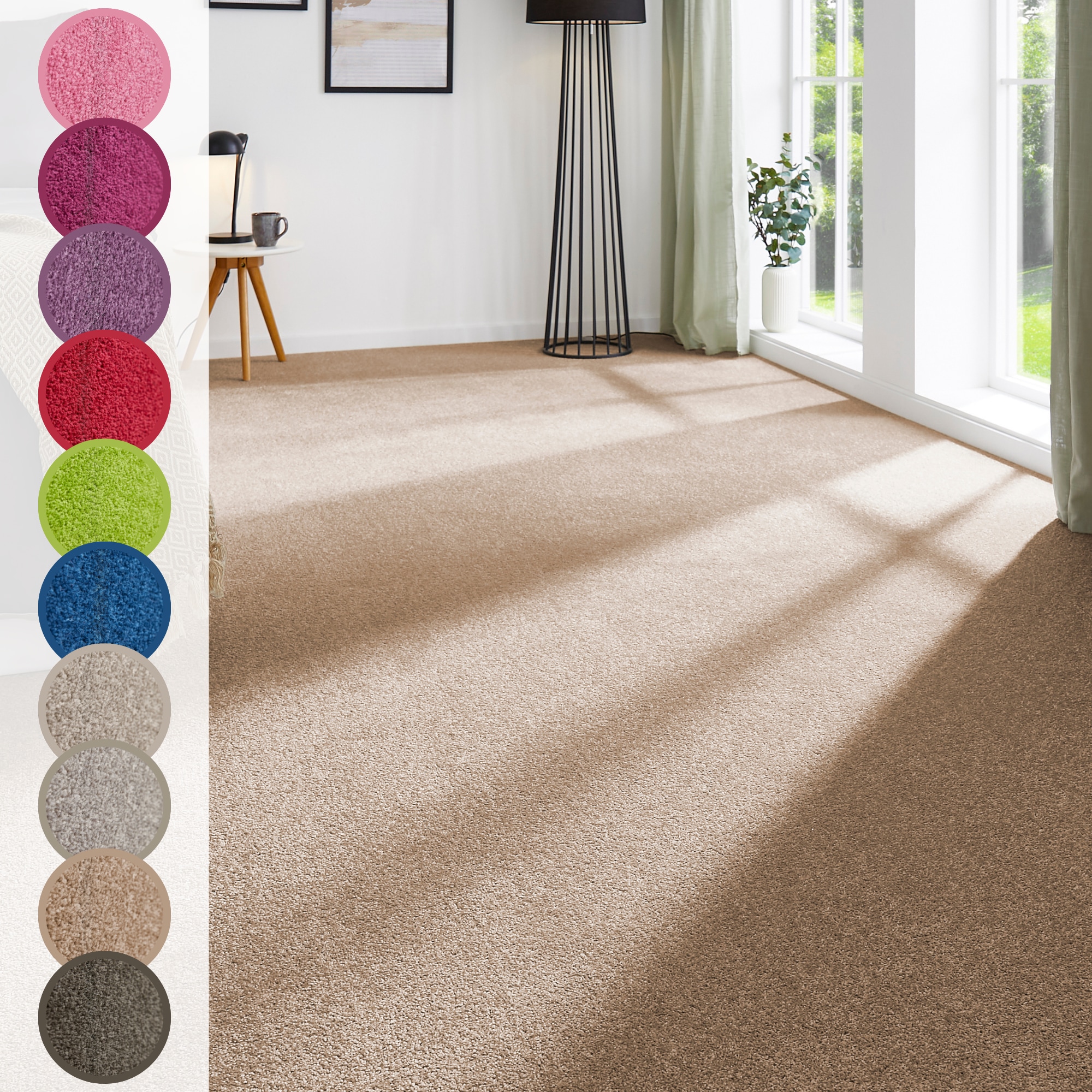 Teppichboden ANDIAMO "Ines, Kräuselvelours, Made in Netherlands", braun (cappuccino), B:400cm H:8,5mm L:1.000cm, Kunstfaser, Teppiche, Uni Farben, Breite 400 cm, strapazierfähig & pflegeleicht