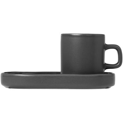Espressotasse BLOMUS "PILAR", grau (dunkelgrau), B:7,5cm H:6cm Ø:5cm, Keramik, Trinkgefäße, 2 Tassen, 2 Untertassen Image