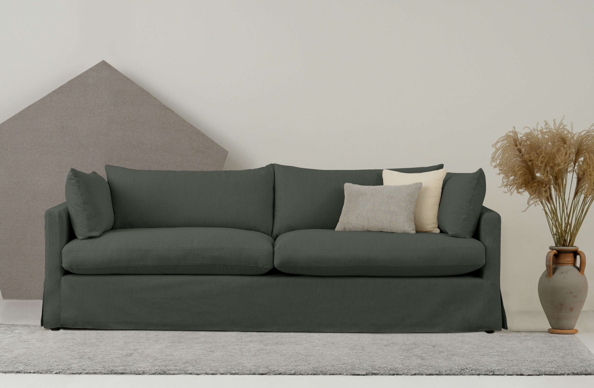 3-Sitzer ANDAS "Joucas, Hussensofa, Breite 244 cm", grün (dunkelgrün), B:244cm H:85cm T:104cm, 100% polyester, Sofas, extra tiefe Sitzfläche, mit Faserball-Füllung für mehr Sitzkomfort