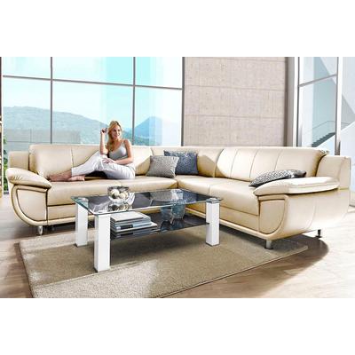 Ecksofa TRENDMANUFAKTUR "Rondo wahlweise mit Schlaffunktion, bequeme Armlehnen, Bestseller", beige, B:267cm H:85cm T:247cm, Microfaser PRIMABELLE (100% Polyester), Kunstleder SOFTLUX, Struktur (54% Polyacryl, 46% Polyester), NaturLEDER (echtes... Image